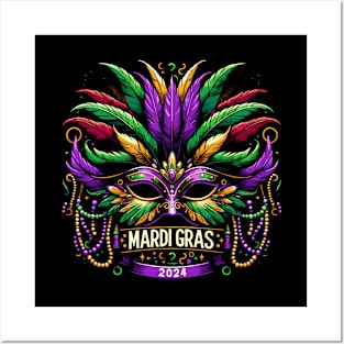 Mardi Gras 2024 Mask And Beads Matching Family Posters and Art